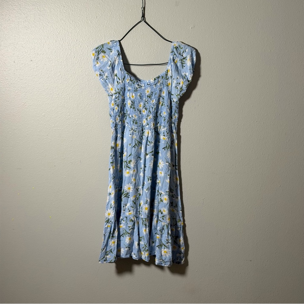 Children’s Place Kids Girl Floral Blue Dress Short Sleeves Smocked size 16 XXL